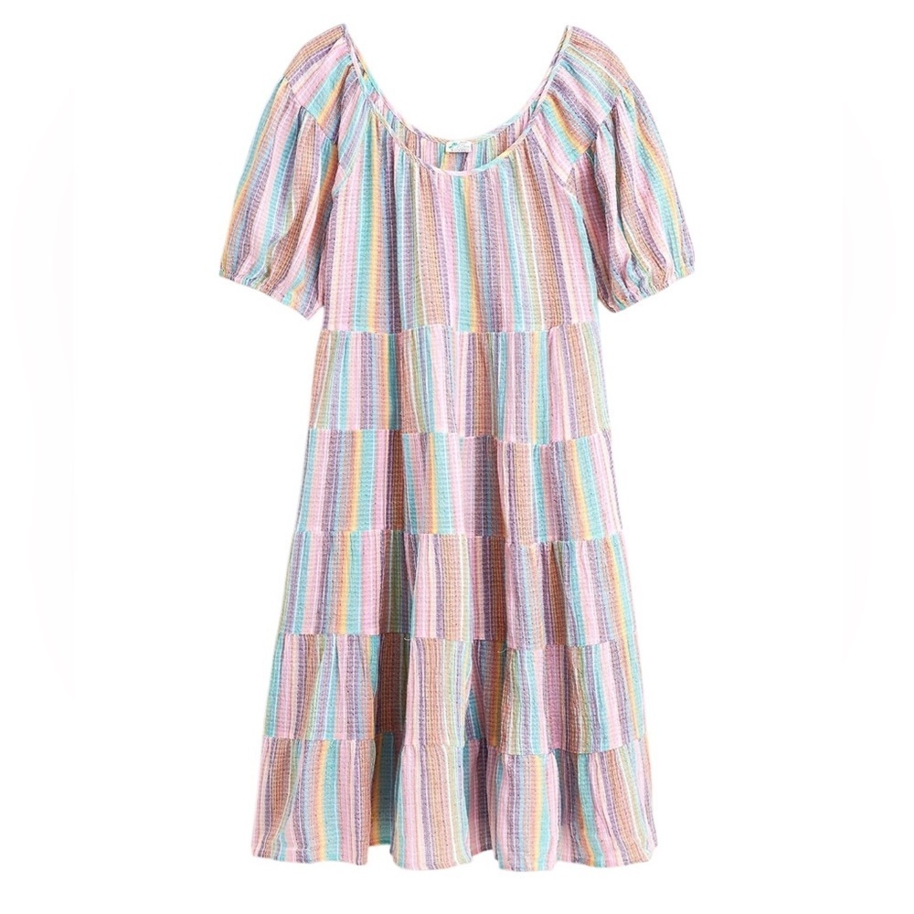 J. Crew Puff-Sleeve Cover Up Dress in Pastel Stripe Size M